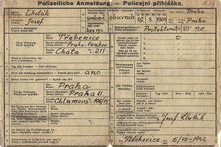 Policejní přihláška  r.1942